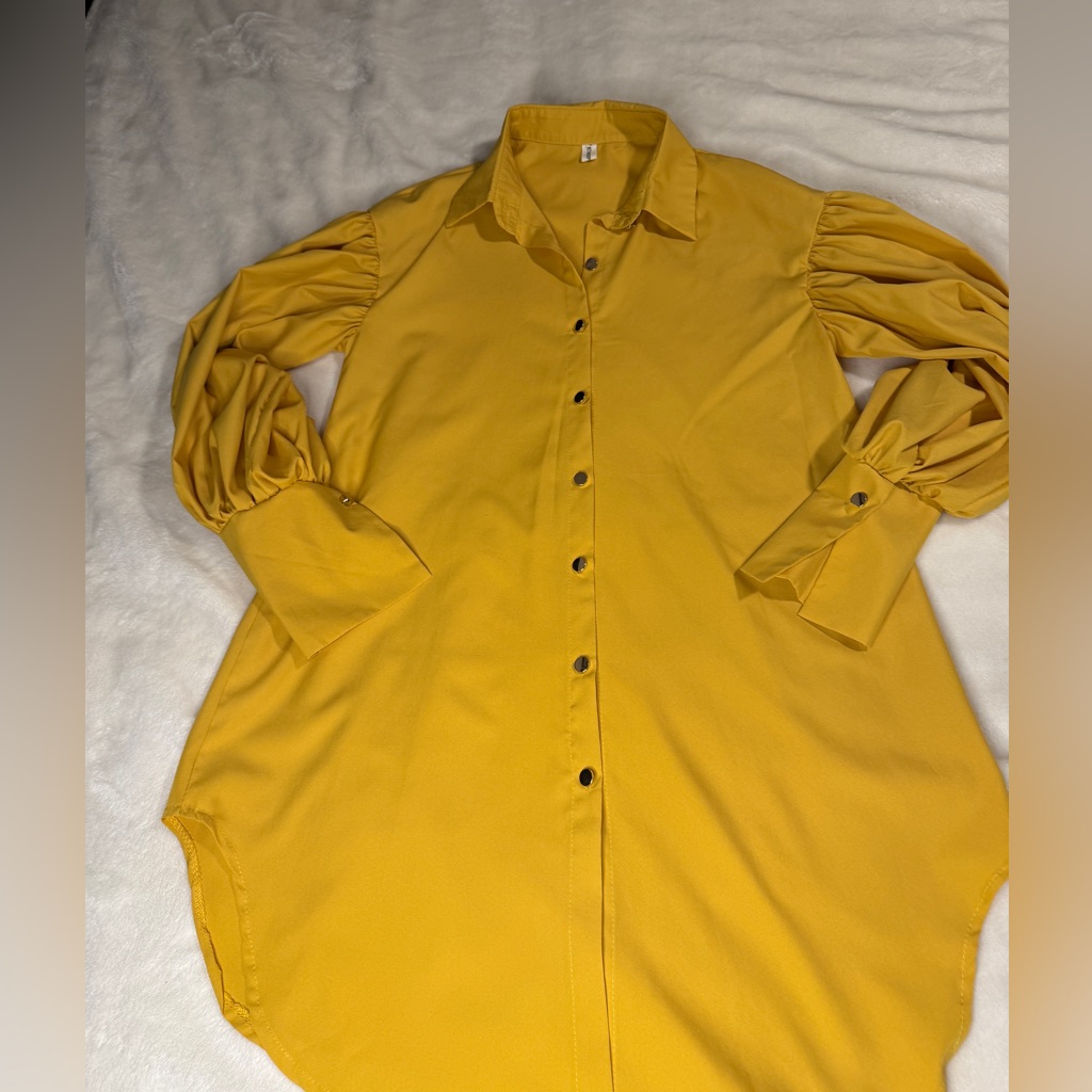 Metamorph Mustard Yellow Dramatic Puff Sleeve Shirtdress Tunic Category Womens